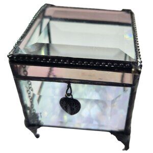 Trinket box J. Devlin Glass Art Hinged Lid Heart Charm pink clear valentine